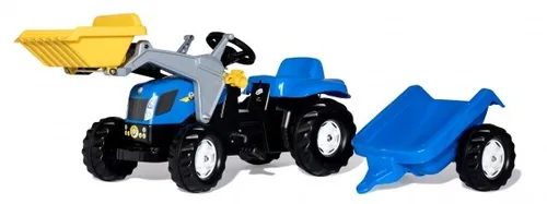 Rolly Toys 023929 - rollyKid New Holland T 7040 Trettraktor mit Anhänger, ideal für Kinder von 2,5 bis 5 Jahren, mit öffnender Motorhaube und robuster Lenkstange