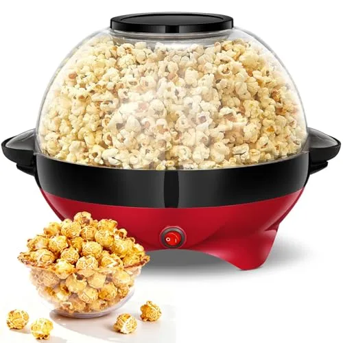 Cozary Popcornmaschine,5L Popcorn-Maker Groß für Zuhause für Zucker, Öl, Butter, mit Abnehmbarer Heizfläche und Antihaftbeschichtung,Deckel als Servierschale, Leise und Schnelle Popcorn Maschine
