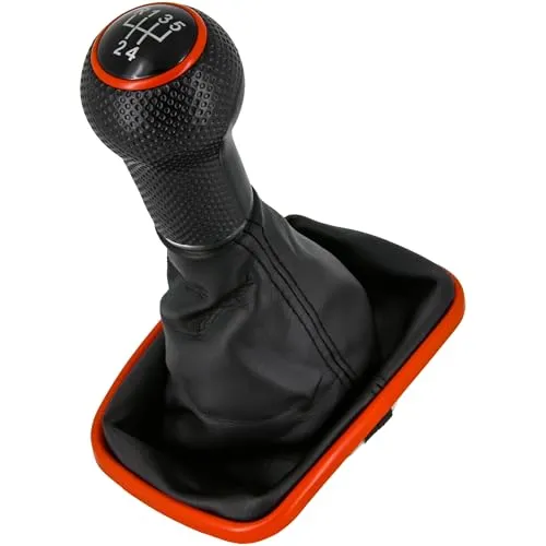 Recambo Schaltknauf + Schaltsack Set 5 Gang passend für VW Golf 4, 1997-2006, Plug & Play, Auto Schalthebel Schaltmanschette, mit Rahmen, schwarz - rot