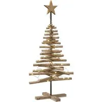 vidaXL Weihnachtsbaum mit Ständer Braun 120 cm aus Teakholz - Nussknacker, robuster Weihnachtsbaum aus solidem Teakholz, ideal für festliche Dekorationen und einfache Montage für ein einladendes Ambiente.