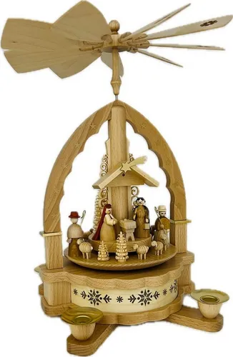 Richard Glaesser Weihnachtspyramide Heilige Familie natur mit beleuchteten Sockel, Höhe 30cm, Handwerkskunst original Erzgebirge