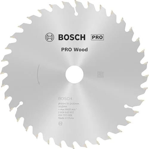 Bosch Kreissägeblatt PRO Wood 2608642602 - 165 x 20mm, 36 Zähne für präzise Qualitätsschnitte in allen Holzarten