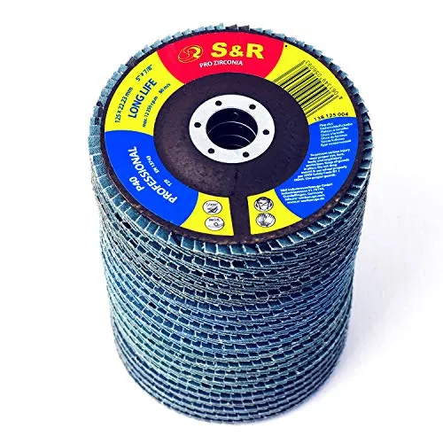 S&R Fächerschleifscheiben Set 125x22,23 mm, PRO ZIRCONIA - Schleifscheiben Set mit Körnungen P40/60/80/120, ideal für präzises Schleifen und vielseitig einsetzbar für Holz und Metall.