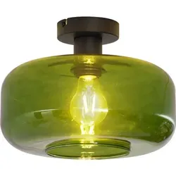 QAZQA - Retro Deckenleuchte Bizle Schwarz mit Grünglas - Setzen Sie stilvolle Akzente in Ihrem Wohnzimmer oder Schlafzimmer mit der Retro-Deckenleuchte Bizle. Ihr einzigartiges Design in Schwarz mit Grünglas sorgt für ein warmes Licht und eine einladende Atmosphäre.