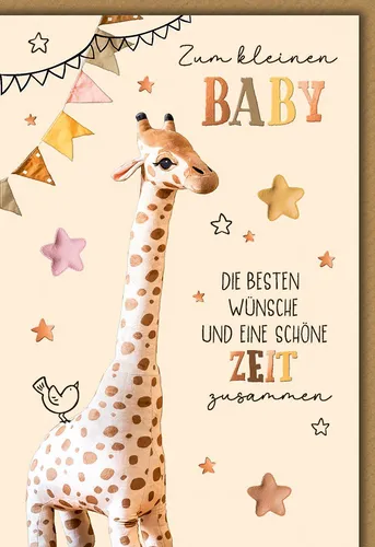 Baby - Karte mit Umschlag - Stoffgiraffe