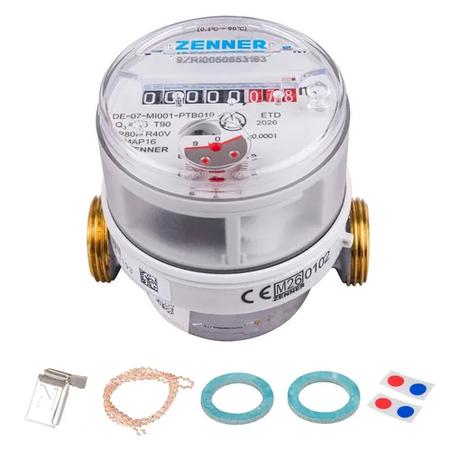 Eichung 2026 Wasserzähler von Zenner Q3 = 2,5 Kalt + Warmwasser, BL 80 mm 3/4