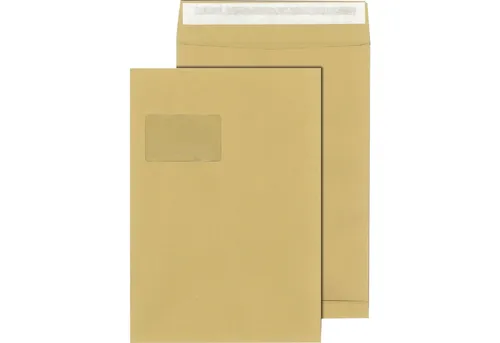 MAILmedia Faltenversandtasche C4 mit Fenster natron braun - 100 Stück - Praktische Faltenversandtaschen in C4-Format mit Sichtfenster, ideal für den sicheren Versand von Dokumenten und Unterlagen.