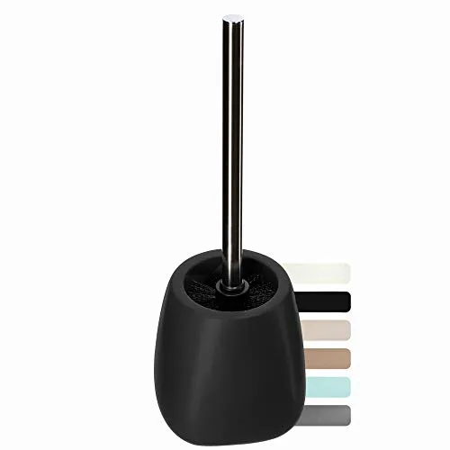 KADAX WC-Bürste und Behälter, Toilettenbürste mit Längere Griff, Keramik Klobürste 12 x 36 cm, WC-Garnitur für eine saubere Toilette, Serie Pastello (Schwarz 2)