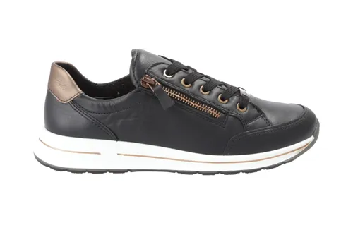 ARA Sneaker Glattleder Damen, Gr. 38, schwarz - Sneaker aus hochwertigem Glattleder mit herausnehmbarer Innensohle für individuelle Anpassung. Der zusätzliche Reißverschluss sorgt für einfachen Einstieg – ideal für den Alltag.