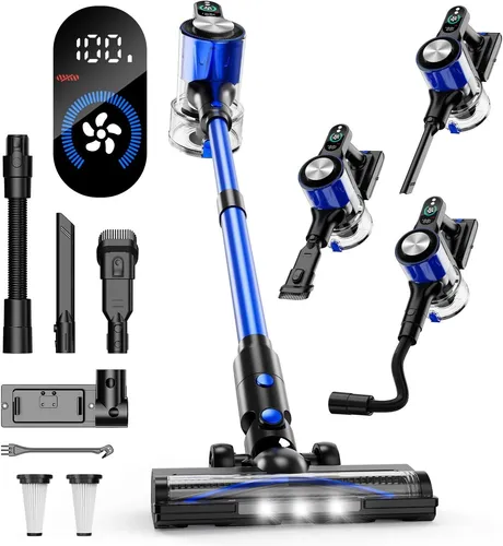 Akku Staubsauger, 50000Pa/500W/60Min Staubsauger Kabellos mit Display, 3 Saugmod