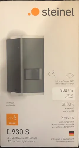 Steinel Sensor LED-Außenleuchte L 930 Anthrazit mit Bewegungsmelder - Moderne Wandleuchte für den Außenbereich, wetterfest und mit Bewegungsmelder für automatische Beleuchtung bei Dunkelheit.
