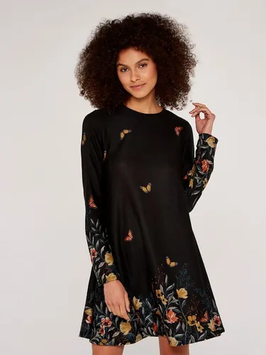 Apricot Strickkleid Swing Dress mit Blumendruck