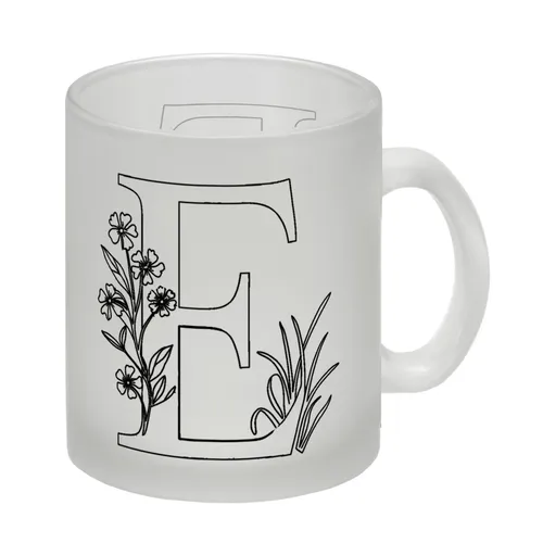 Floral Buchstabe E Glas Tasse zum Ausmalen für Kunstliebhaber