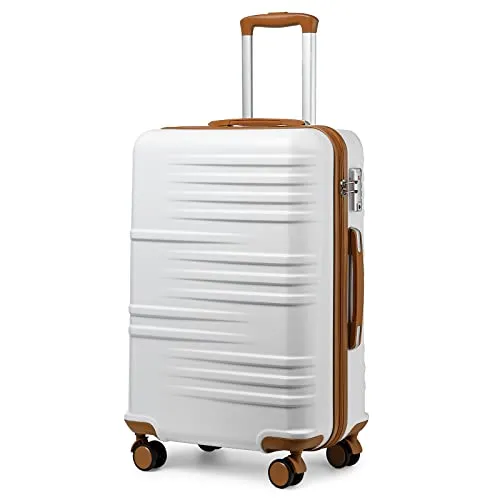British Traveller Handgepäck Koffer Mittelgroß Reisekoffer Mittelgroß Hartschalenkoffer 64 * 43 * 26.5cm mit TSA-Schloss Koffer Trolleys ABS+PC Weiß