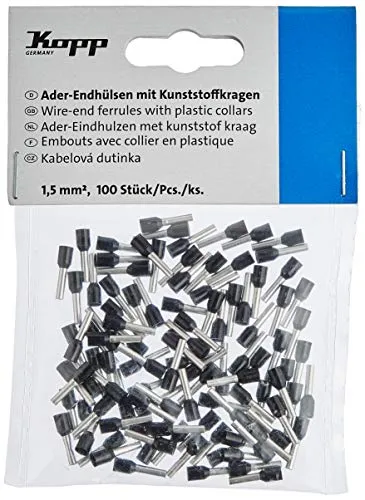 Kopp 354410090 Ader-Endhülsen mit Kunststoffkragen, 100 Stück, 1.5 mm², schwarz