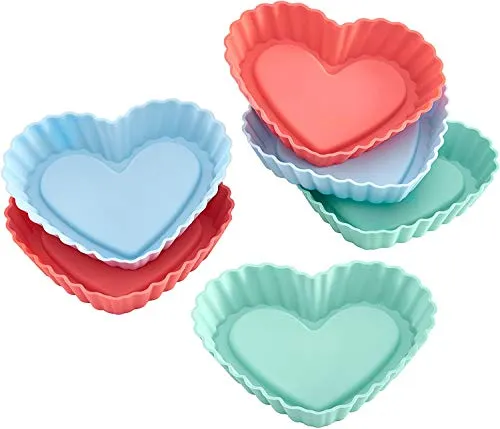Lurch 83017 FlexiForm Tortelett Herz 6er Set / 6 Backförmchen für kleine Herzen aus 100% BPA-freiem Platin Silikon, Pastel Mix