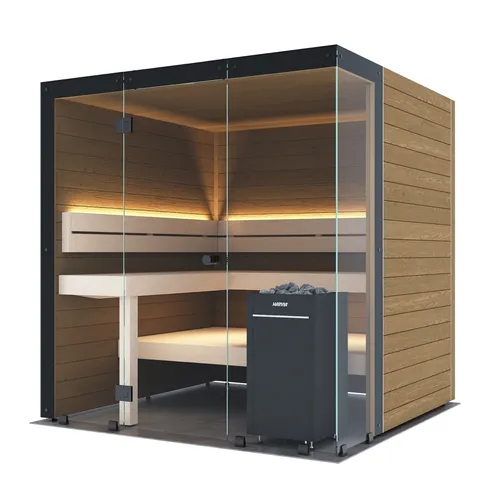Harvia Block Right Large Saunakabine – Design-Sauna aus Thermo-Erle 198x200x210cm - Elegante Trockensauna von Harvia, gefertigt aus hochwertiger Thermo-Erle. Ideal für entspannende Wellnessmomente in Ihrem Zuhause.
