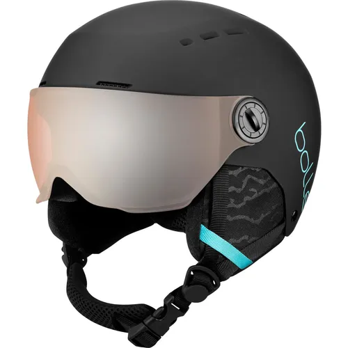 BOLLE QUIZ VISOR Helm 2024 - Junior Skihelm in Schwarz-Blau mit orange-gun Visier, optimaler Schutz und belüftet für wachsende Köpfe