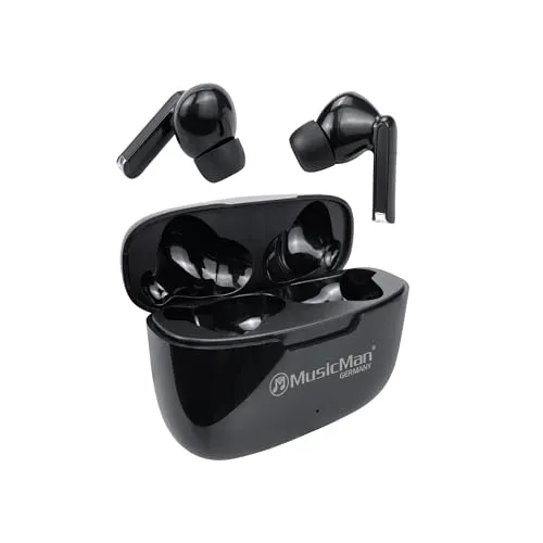 MusicMan Bluetooth In-Ear Kopfhörer BT-X63 – True Wireless mit 16h Laufzeit - Kopfhörer mit modernster Bluetooth 5.3 Technologie für stabile Verbindungen. Die Ladebox bietet 4 Aufladungen für insgesamt 16 Stunden Musikgenuss. Ergonomisches Design für maximalen Tragekomfort.