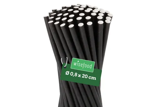 wisefood Trinkhalme Papier-Strohhalme, schwarz, Ø 0,8 x 20 cm, (200-tlg)
