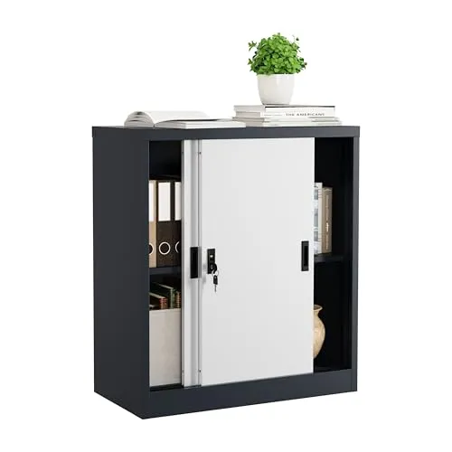 VCM Metall Büroschrank Malivo 90x80x40 cm - Praktischer Aktenschrank mit abschließbaren Schiebetüren und höhenverstellbarem Fachboden für eine sichere und geordnete Aufbewahrung von Ordnern. Ideal für das Büro.