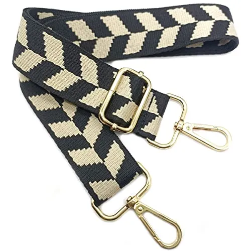 Verstellbarer Schultergurt Taschengurt Schwarz und Weiß, Taschengurte zum Wechseln, Taschengurt Breit mit Karabiner Gold, 80-130 cm Tragegurt Tasche für Damen Schulterriemen, Handtasche, 3.8cm, *1