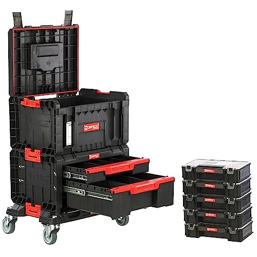 Mobile Plattform mit Werkzeugkisten und 5 Organizern Werkstatt Set Modular verbunden PRO