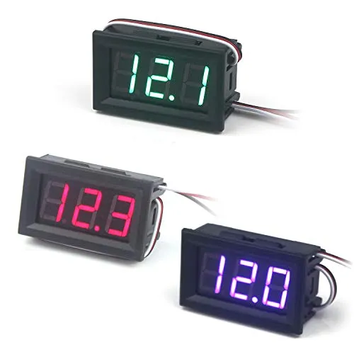 Taikuwu Digitales Voltmeter DC 0-100V - 3 Stück LED Spannungsmesser mit Gehäuse (Rot/Blau/Grün) - Einfache Einbau, Hohe Genauigkeit für Auto, Elektronik & mehr