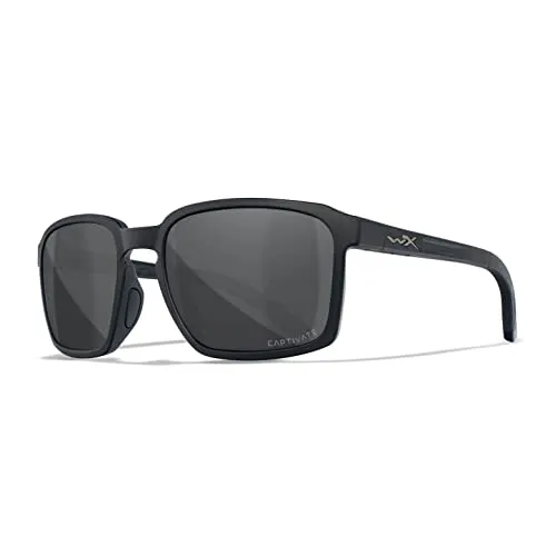 Wiley X | WX Alfa | Sonnenbrille Herren | Grau Gläser/Glänzend Schwarz Gestell │ Sonnenbrille Herren Polarisiert | Sport Outdoor Fahrradbrille | 100% UVA/UVB-Schutz