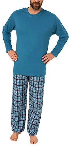 Herren Schlafanzug Pyjama lang mit Flanell Hose - auch in Übergrössen - 281 101 90 648, Größe2:66, Farbe:blau