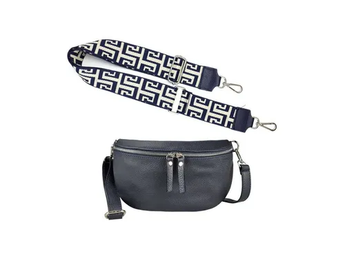 ITALYSHOP24 Bauchtasche Made in Italy Damen Leder Gürteltasche Hüfttasche Brusttasche Bodybag (Spar-Set aus einer Tasche mit dem Ledergurt und einem breitem Stoffgurt/Umhängeband, Crossbody Bag mit zusätzlichen Riemen), 1 Tasche & 2 Gurte, Schultertasche, Umhängetasche mit 2 Schulterriemen