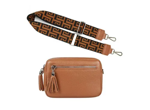 ITALYSHOP24 Schultertasche Made in Italy Damen Leder Tasche CrossOver Bag Echtleder Handytasche (Spar-Set aus einer Tasche mit dem Ledergurt und einem breitem Stoffgurt/Umhängeband, Crossbody Bag mit zusätzlichen Riemen), 1 Tasche & 2 Gurte Umhängetasche mit verstellbaren Schulterriemen Gurt