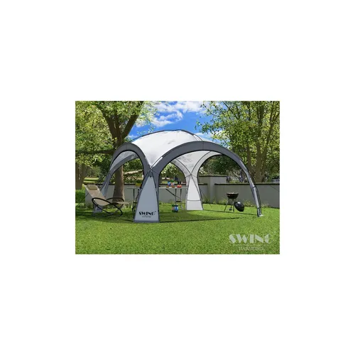 Swing&Harmonie LED Event Pavillon 3,6 x 3,6m - Pavillon mit Solarmodul und integrierter LED-Beleuchtung, ideal für Gartenpartys und Veranstaltungen, in stilvollem Anthrazit.