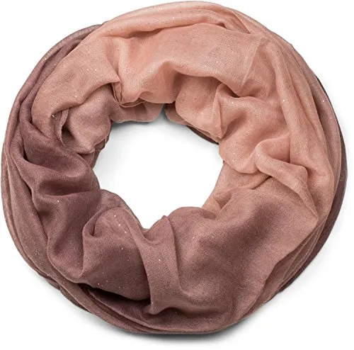 styleBREAKER Damen Loop Schlauchschal mit mehrfarbigem Farbverlauf und Glitzer, Glitzerschal, Pailletten, Schal, Tuch 01017033, Farbe:Altrose-Beige