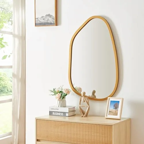 [en.casa] Wandspiegel Filiano 80x58 cm - Goldfarbener MDF Rahmen, Asymmetrisches Design für jeden Raum - Dekorative Wandspiegel mit stilvollem, asymmetrischem Design und robustem MDF-Rahmen. Ideal für Bad, Flur oder Schlafzimmer und sorgt für ansprechende Optik.
