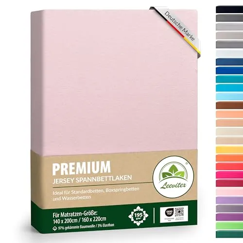 Premium Spannbettlaken, extra schwer und dick, 97% Mako-Jersey-Baumwolle und 3% Elasthan, auch Boxspringbett geeignet, 140 x 200-160 x 220 cm, Rosa