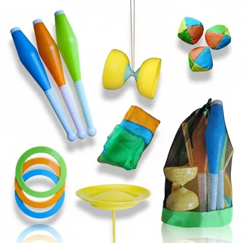 alldoro Spiel Jonglierset im Rucksack - 16-teiliges Set für Kinder & Anfänger - Akrobatik - Fördert Geschicklichkeit und Koordination, ideal für kreative Spielstunden im Freien.