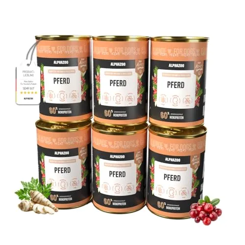 alphazoo Monoprotein Pferd 6×400g Nassfutter Hund – hypoallergenes Hundefutter mit Pferdefleisch, Pastinake, Preiselbeeren & Hagebutte – getreidefrei, natürlich & leicht verdaulich – Made in Germany
