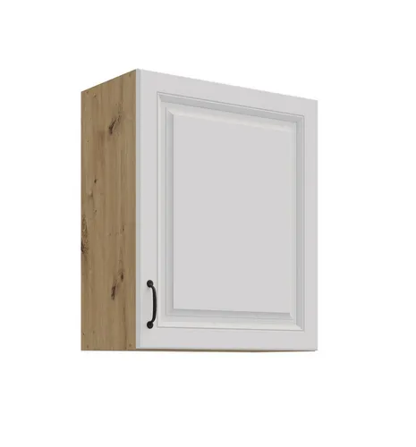 Küchen-Preisbombe Hängeschrank 60 cm Stilo Weiss Eiche Artisan - Hängeschrank 60 cm mit 2 Einlegböden, MDF tiefzieh Weiss matt und Eiche Artisan Korpus. Mit Scharnieren für leises Schließen, ideal für Ihre moderne Einbauküche.