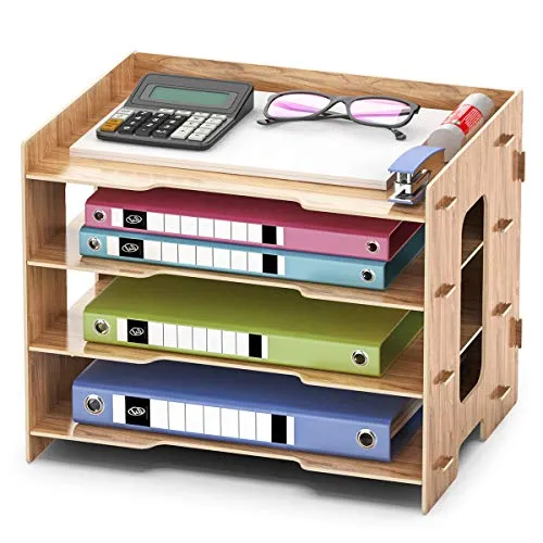 Booxihome Dokumentenablage Holz Ablagefach, Büro Schreibtisch Briefablage Aktenablage Papierablage für A4 Papier Ordner Ablagesystem Organizer