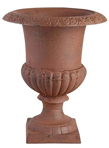 Esschert Design Französische Vase Amphore auf Sockel L - Hochwertige Gusseisen-Vase in wunderschöner französischer Optik, perfekt für stilvolle Dekoration. Größe: ca. 31 cm x 31 cm x 43 cm.