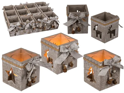 Out of the Blue Teelichthalter Glas-Teelichthalter in Naturholz-Box mit Stern