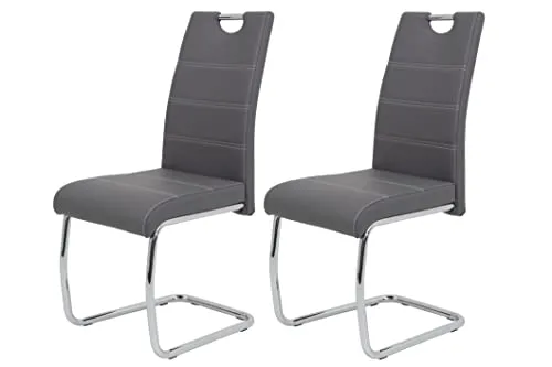 Hela Tische 2er Set Esszimmerstuhl Flora - Kunstleder Grau - Freischwinger Flora im 2er Set mit verchromtem Metallgestell, belastbar bis 120 kg. Ideal für stilvolle Esszimmergestaltung und einfach zu reinigen.