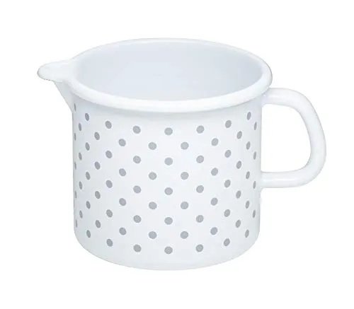 Riess Schnabeltopf aus Emaille, 12cm, 1L, Weiß mit Punkten