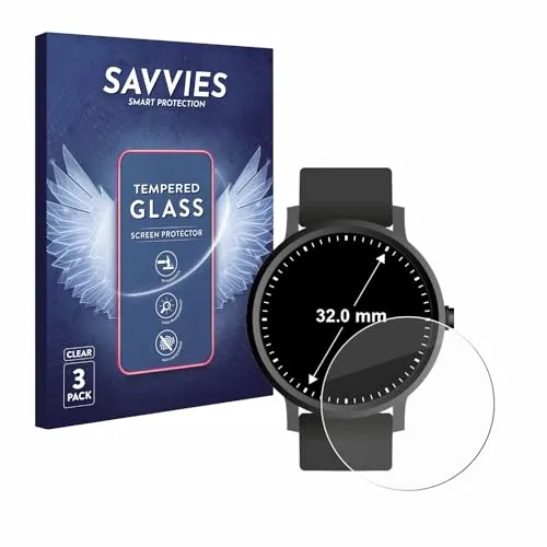 Savvies Panzer Schutz Glas für Armbanduhren (Kreisrund, ø: 32 mm) (3 Stück) 9H Hartglas, Anti-Fingerprint, Displayschutz