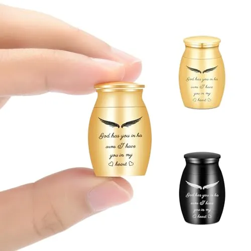 Minicremation 2 Sets Urne für menschliche Asche Kleine Urnen Einäscherung Keepsakes für Asche Super Mini Einäscherungsurnen für menschliche Edelstahl Memorial Asche Holder (God-Black-Gold)