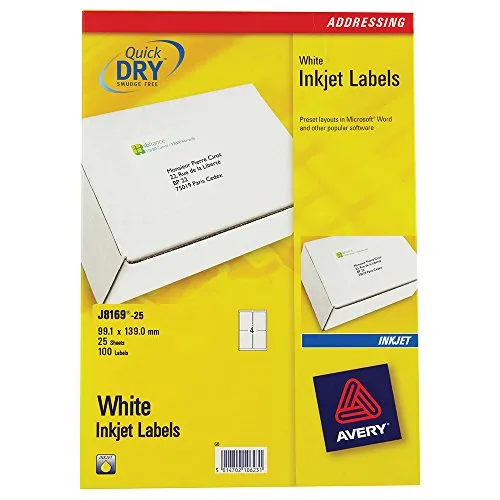 Avery J8 Quick Dry Etiketten 99.1 x 139 weiß