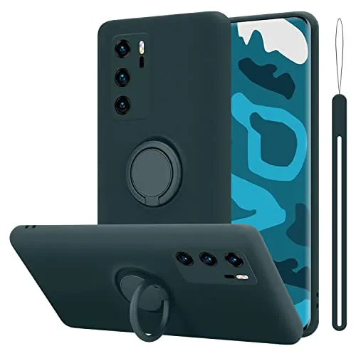 Cadorabo Hülle kompatibel mit Huawei P40 Schutzhülle TPU Silikon Case Liquid Design mit Ring Slim Kratzfest Liquidsilikon Microfaser mit Rundumschutz Case Hülle für Huawei P40 in Grün