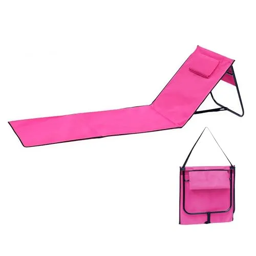 Spetebo Liegematte faltbar mit Verstellbarer Rückenlehne - pink - Strandliege 152 x 51 cm faltbar mit Tragegurt - Garten Liege Sonnenliege Camping Picknick Reise Urlaub mit Bodenmatte Staufach