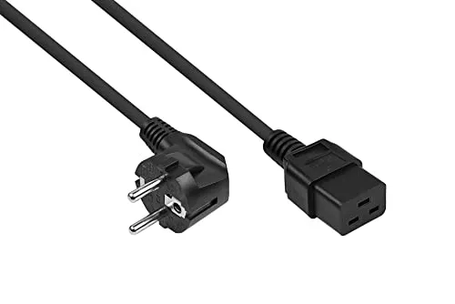 Kabelmeister Netzkabel Schutzkontakt-Stecker Typ E+F - 5m, gewinkelt für C19 Kaltgeräte-Buchse, hohe Strombelastbarkeit bis 16A